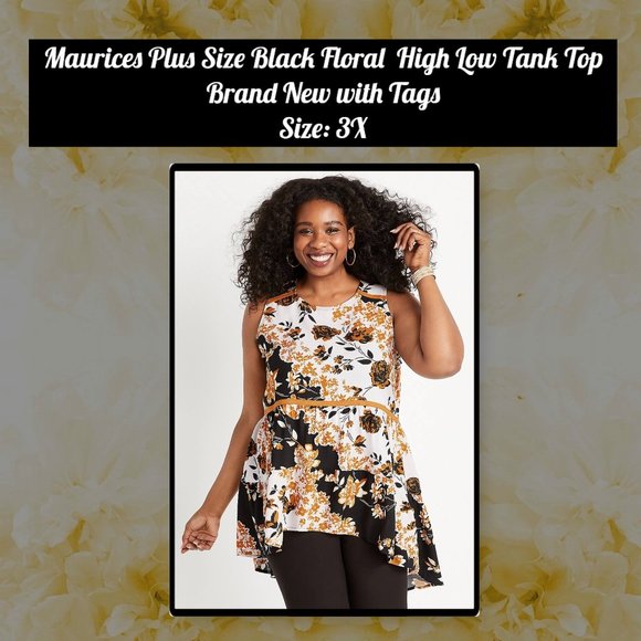 Maurices Plus Size Black Floral High Low Tank Top 3X - Picture 1 of 9